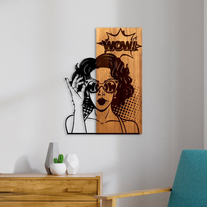 Wallity Wow Escultura de pared de madera y metal en Nogal y Negro Wallity Wow Escultura de pared de madera y metal en Nogal y Negro